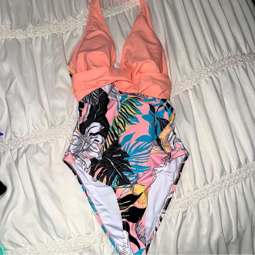 Tropical One-Piece Swimsuit tummy control swimsuits - Picture 3 of 5